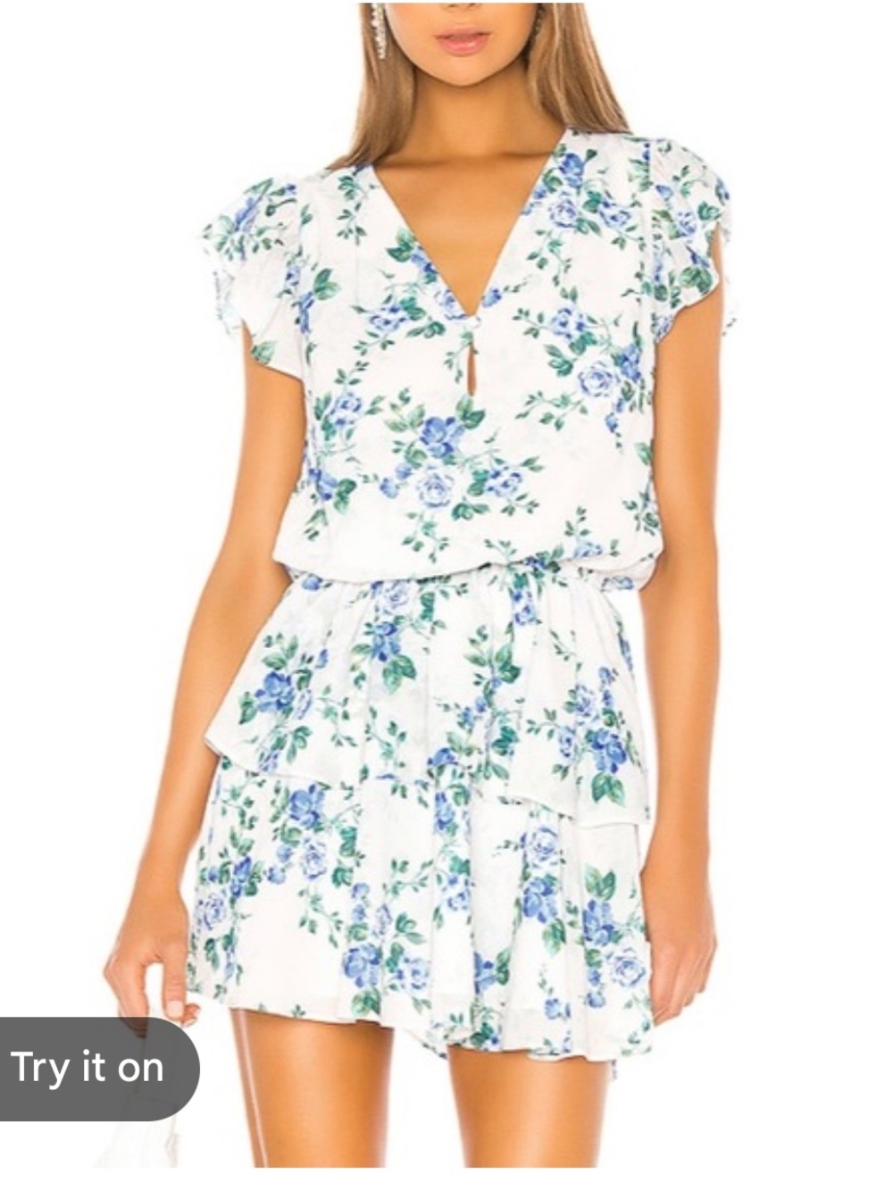 Yumi Kim White Mini Dress with Blue Floral Print